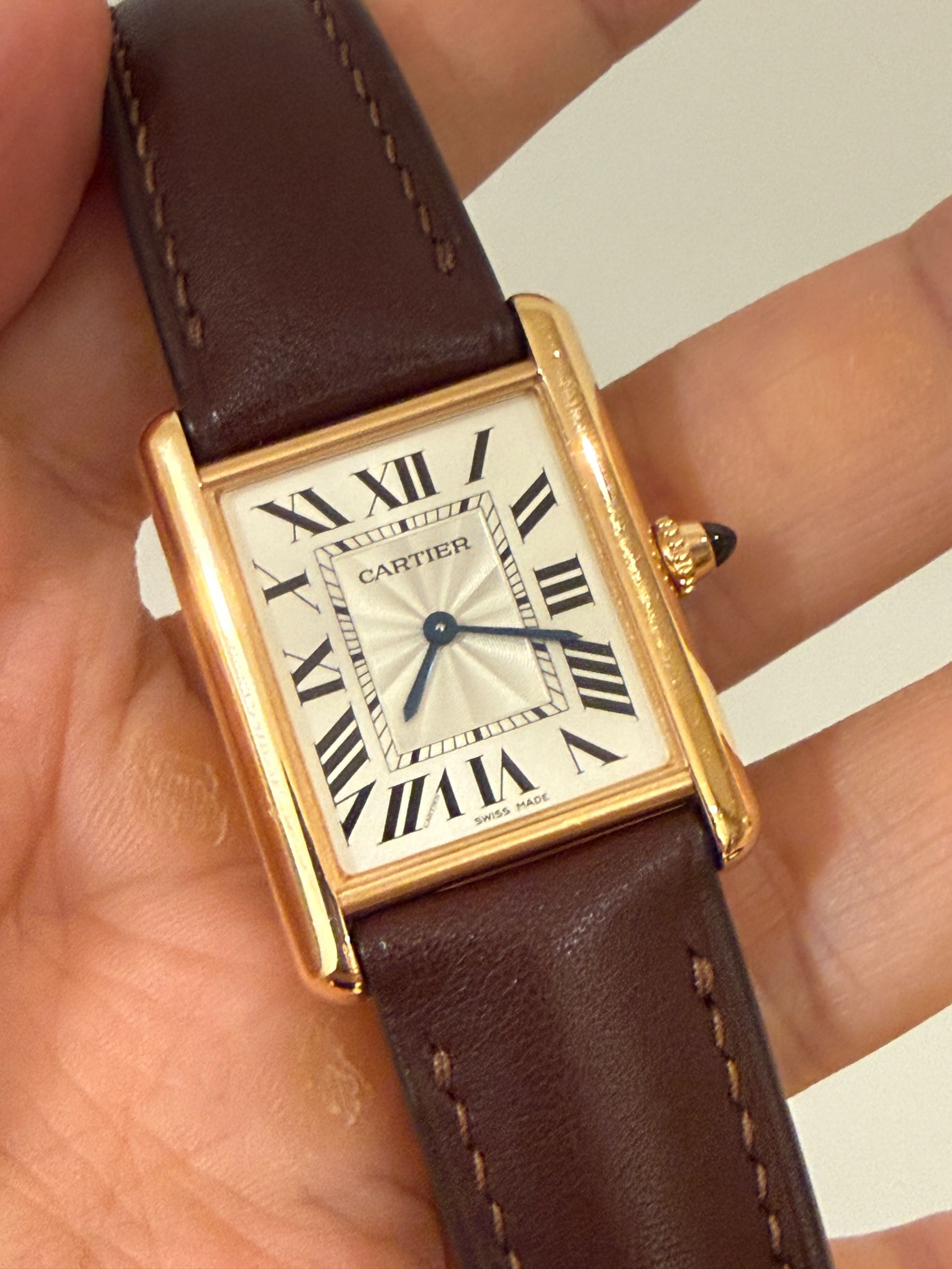 Cartier Tank Louis WGTA0011 Rose Gold (Category: Watches) located in Singapore. Submitted by volatile11 (Listing ID 1422045327, Image 1). Description: 💡 Cartier Tank Louis (Rose Gold, Large Model, Ref. WGTA0011) 📋 18K rose gold rectangular case, silvered beaded dial, blued-steel hands, alligator strap 📐 Specs: Case 33.7mm x 25.5mm | Thickness 6.6mm | Manual winding Cal. 1917 MC / 8971 MC ✅ Condition: Great — used with care 💰 Why I'm selling: 