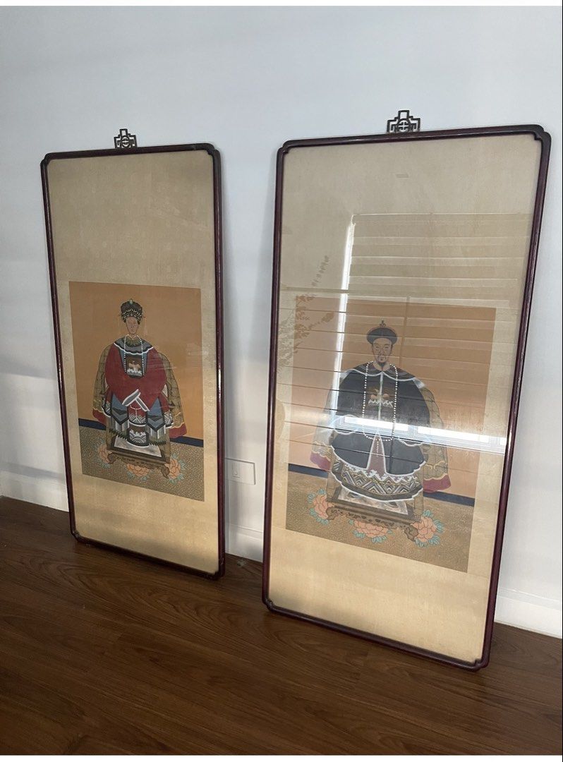 Chinese Ancestor Portrait Paintings (Pair) (Category: Wall Decor) located in Quezon City. Submitted by mialla (Listing ID 1421988527, Image 1). Description: - Artist Name : Unknown, unsigned - Artwork Title : Pair of Chinese Ancestor Paintings in Rosewood Frame - Year : 19th-20th Century - Medium : Ink and Paint on Paper and Silk - Size : 119cm x 59cm - Provenance : Family heirloom from grandmother’s collection (80s/90s).