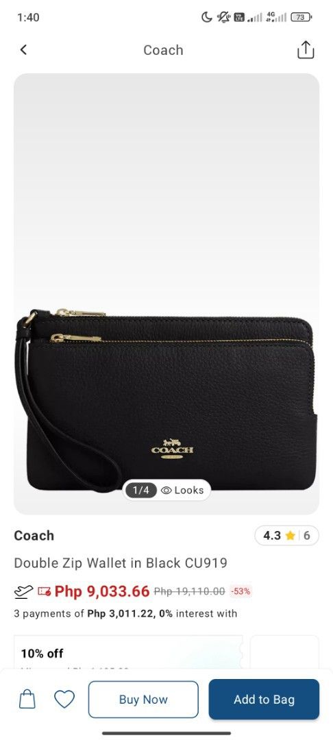 Coach Double Zip Wallet in Black CU919 (Category: Wallets & Card holders) located in Antipolo. Submitted by dlmcr (Listing ID 1421975973, Image 1). Description: - Coach Double Zip Wallet - Color: Black - Features a double zip design - Includes a wrist strap - Gold Coach logo detail - Made of leather - Compact and easy to carry price negotiable.