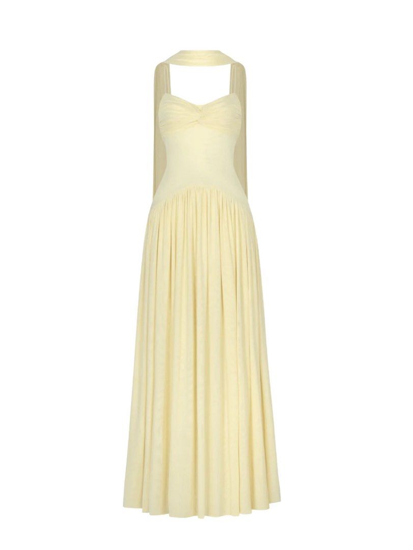 [Rent] Cocosin Muse Mesh Halter Gown (Category: Evening dresses & gowns) located in Manila. Submitted by xdlsco (Listing ID 1422079186, Image 1). Description: -On-hand. Ready to Ship. NOT FOR SALE Rental Fee: 1,500 for 2 days +500 for extra day Reservation Fee: 3,000 (fully refundable upon receiving the item back) -Soft yellow mesh halter gown - Halter neckline with draped scarf detail - Flowing, pleated skirt - Fitted bodice - Floor-length - Ide