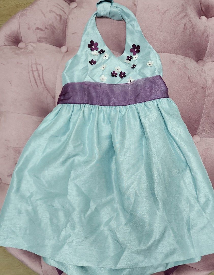 Danielle Halter Dress - Size 4 (Category: Babies & Kids Fashion) located in Mandaluyong City. Submitted by peqxy (Listing ID 1422027479, Image 1). Description: Preloved but in Excellent condition! DANIEILLE FLOWER APPLIQUE HALTER DRESS - Light blue halter dress - Purple waistband - Flower details on bodice - Tulle lining for volume Size: 4 Color: Aqua Blue with Purple Ribbon Belt Price: P175 Very pretty for your little girl.