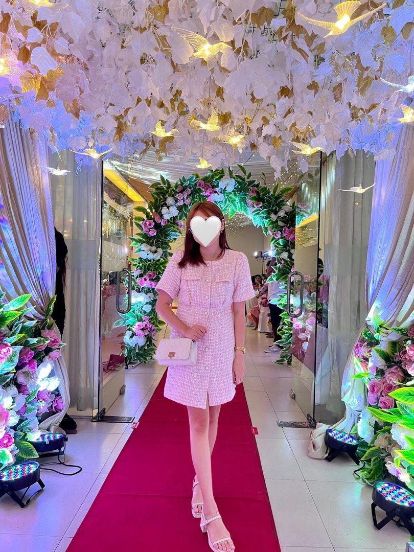 DAZY Pastel Pink Tweed Dress (Medium) (Category: Dresses) located in Consolacion. Submitted by declutterwithzel (Listing ID 1422063621, Image 3). Description: Size: MEDIUM Shoulder: 35 cm, Bust: 90 cm, Waist Size: 76 cm, Length: 82 cm, Sleeve Length: 23.5 cm, Cuff: 34 cm Bought in SHEIN last 2023 for 1,250php. Worn once for a wedding. Very cute and elegant. Lakas maka korean! 😂.