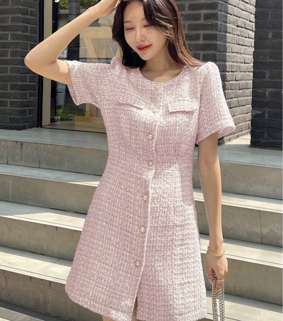 DAZY Pastel Pink Tweed Dress (Medium) (Category: Dresses) located in Consolacion. Submitted by declutterwithzel (Listing ID 1422063621, Image 1). Description: Size: MEDIUM Shoulder: 35 cm, Bust: 90 cm, Waist Size: 76 cm, Length: 82 cm, Sleeve Length: 23.5 cm, Cuff: 34 cm Bought in SHEIN last 2023 for 1,250php. Worn once for a wedding. Very cute and elegant. Lakas maka korean! 😂.