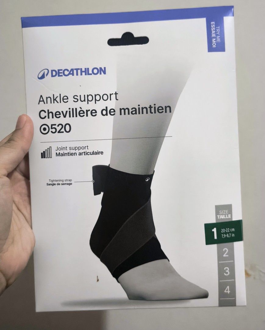 Decathlon Right or Left Ankle Support Level 2 (Category: Braces, Support & Protection) located in Paranaque City. Submitted by cherishop.ph (Listing ID 1422049323, Image 3). Description: RFS: Need 1 size bigger. Never used it in a game, just tried it and doesn't fit right. This is sold per piece for 650pesos, selling for 550 each. 1k for both. This ankle supports and stabilises your ankle during sport.Easy to put on and tighten, just follow the l