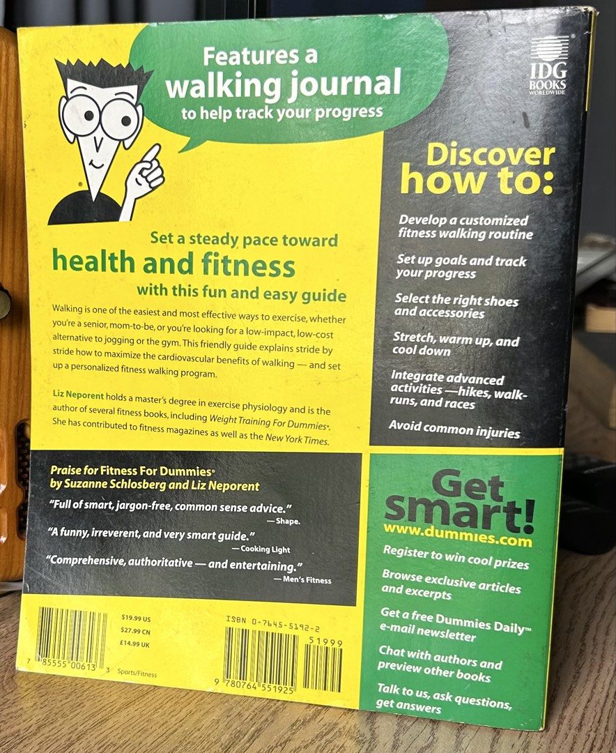 Fitness Walking for Dummies (Category: Textbooks) located in Quezon City. Submitted by clearshelf (Listing ID 1422058160, Image 2). Description: Fitness Walking for Dummies – Liz Neporent 💰 Price: ₱180 Description: Step-by-step fitness guide focused on walking programs and basic exercise routines. Condition: • Preloved • Minor cover dents • Pages intact Practical reference for beginners looking to start a simple fitness routine..