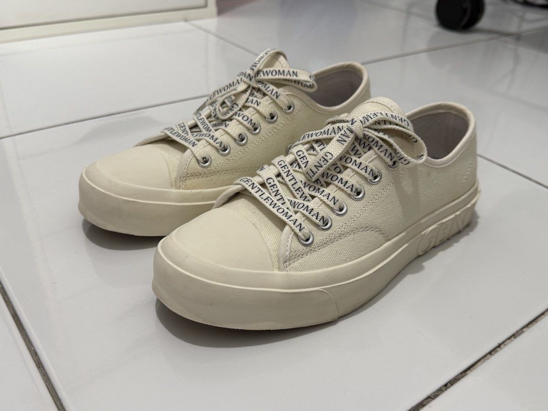 Gentlewoman Canvas Sneakers (Category: Sneakers) located in Mandaluyong City. Submitted by raqsnunez (Listing ID 1421992813, Image 3). Description: - Cream-colored Gentlewoman canvas sneakers - with light yellow stains (can be cleaned) -with box -plus shipping fee.