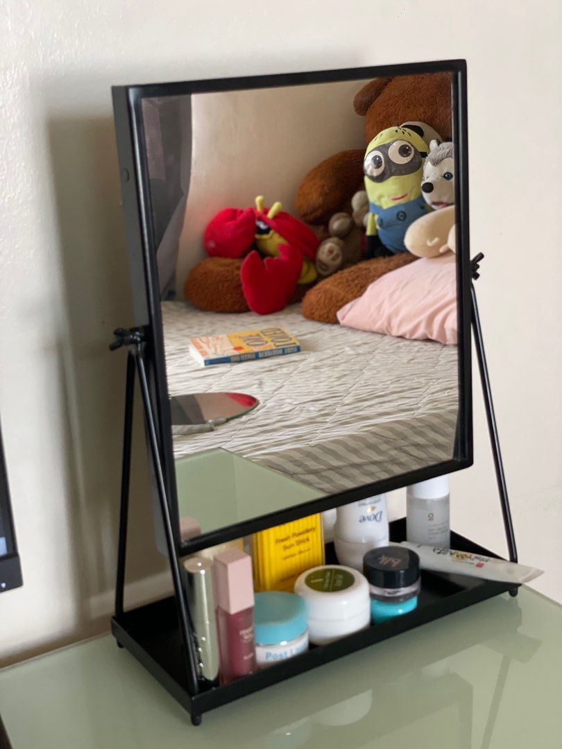 IKEA Table Mirror (Category: Mirrors) located in Manila. Submitted by declutteredbyalex (Listing ID 1421986731, Image 2). Description: - Has compartment to put your skincare creams - The mirror tilt is adjustable on the side - Not dumihin and matibay! - Perfect for doing make up and skin care routines Height/length 14 inches Width almost 10 inches RFS: Bought a new mirror IKEA name: IKEA Karmsund Table Mirror (Black).