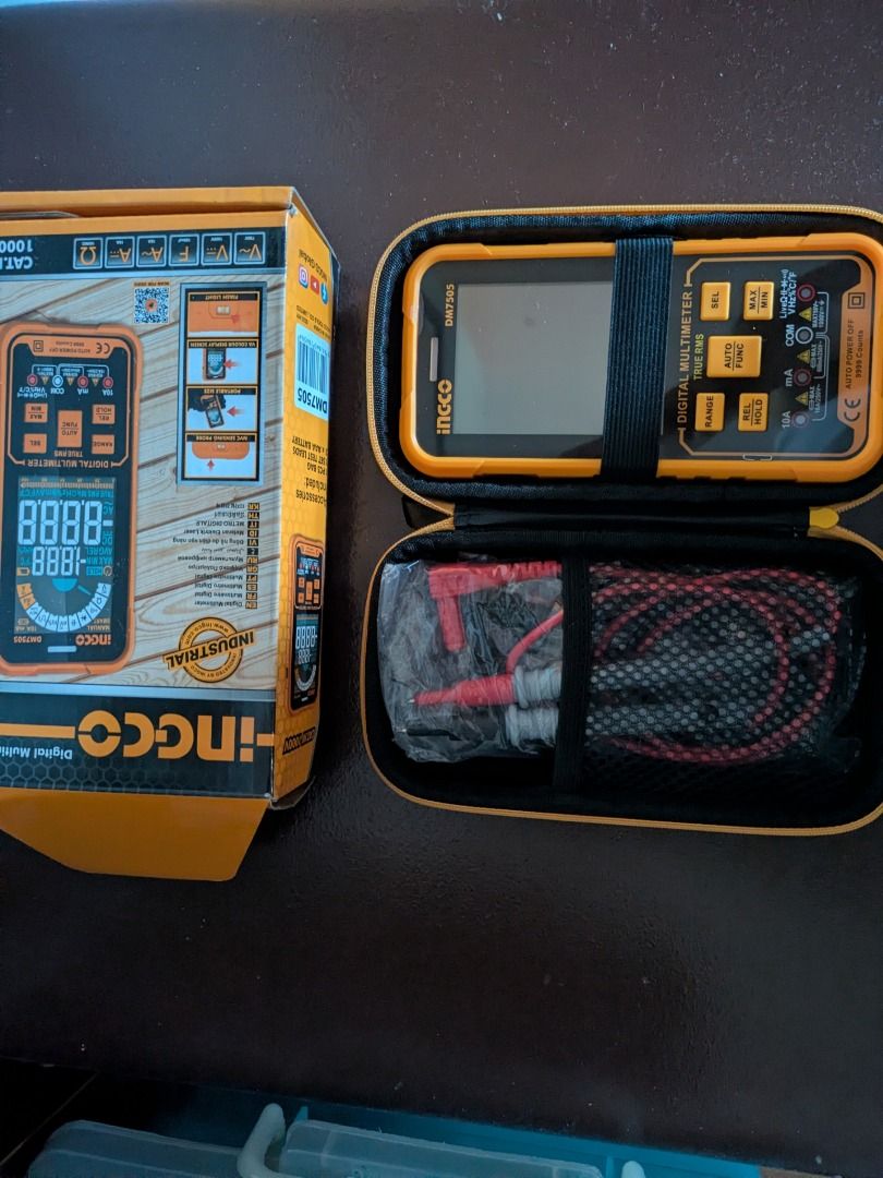 Ingco Digital Multimeter DM7505 (Category: Construction Tools & Equipment) located in Marilao. Submitted by benjich68 (Listing ID 1422081564, Image 3). Description: Ingco DM7505 Digital Multimeter. Features include a large LCD display, true RMS, and auto power off. It comes with a carrying case and test leads. The multimeter is designed for industrial use and has a CAT.III 1000V rating. It also has a flash light and a HV sensing probe. Regular pr
