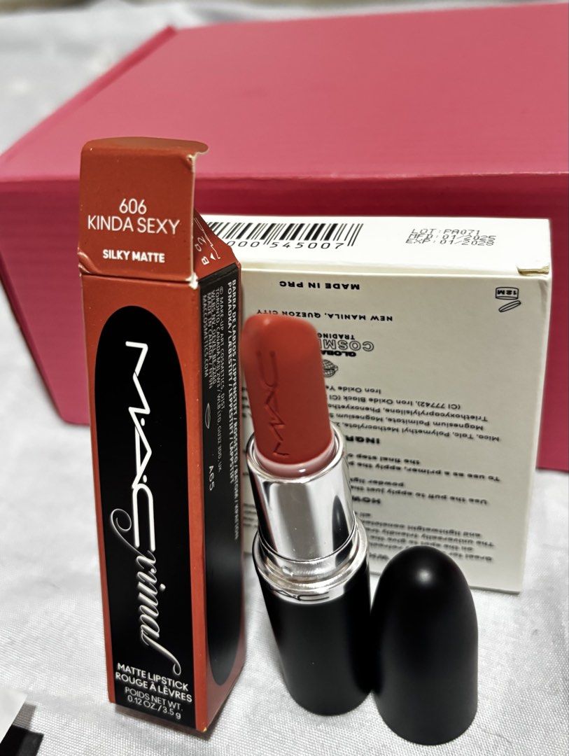MAC MACXIMAL Silky Matte Lipstick (Category: Makeup) located in Pateros City. Submitted by bebby.evo (Listing ID 1421952764, Image 3). Description: MAC MACXIMAL Silky Matte Lipstick - shade: kinda sexy - iconic matte lipstick with 12 hours comfortable wear - just swatched // too light for my preference.