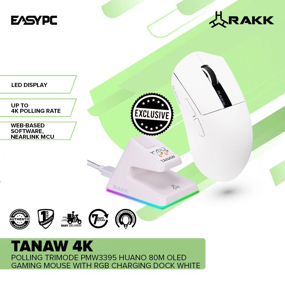 RAKK Tanaw 4K Wireless Gaming Mouse White (Category: Mouse & Mousepads) located in Manila. Submitted by _yang2x (Listing ID 1421975846, Image 2). Description: - bought last year for 1,895 - super smooth pa ng sensor buttons at wheel - issue lang is inconsistent ung battery might need replacement, works perfectly fine if wired .