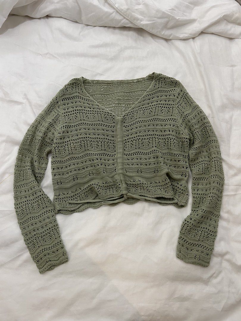 Sage Crochet Cardigan (Category: Coats, Jackets and Outerwear) located in Pasig City. Submitted by gdeclutterwithme (Listing ID 1422057659, Image 1). Description: - Sage crochet cardigan - Very nice for over a tube top or cover up!! - It is no brand as I bought this abroad! - Size: XS-M - 19.6 x 16.5 - dm for more details!:)).