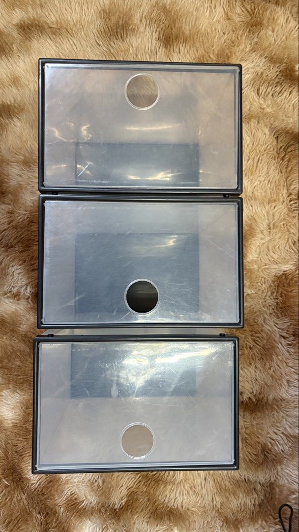 SUNNYMADE Handyman Shoemate Clear Shoe Box (Category: Shoe inserts & accessories) located in Quezon City. Submitted by gamitnirod (Listing ID 1422011122, Image 1). Description: Sunnyware (90 each) 3 Pieces Can fit up to 10.5 US size shoes/heels Durable and no issue Purchased from Handyman for ₱175 Lalamove/Grab to avoid damage Payment via Gcash/Maya.