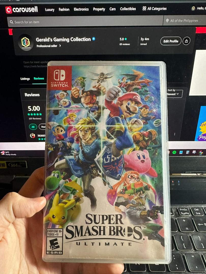 Super Smash Bros. Ultimate - Nintendo Switch Physical Game (Category: Nintendo) located in Quezon City. Submitted by ggcollectionph (Listing ID 1422073139, Image 1). Description: Nintendo Switch Game for Sale! Super Smash Bros. Ultimate Good as New, Smooth, and No issue. All games are playable in English, 100% Original, and compatible to all Nintendo Switch models (V1/V2/Lite/OLED/Switch 2). For buyer's review kindly check my Carousel account: ht