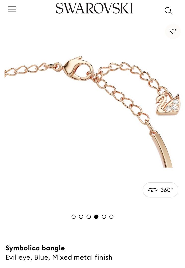 Swarovski Symbolica Evil Eye Bangle (Category: Bracelets) located in Cavite. Submitted by cha____r (Listing ID 1422040256, Image 3). Description: Description from Swarovski website: This stunning mixed-plated bangle offers a striking contrast between rose gold-plated metal, crystal pavé, and blue crystals. Featuring two eye motifs and a blue crystal drop, it has an adjustable closure for a secure fit. Mix and match with other bangles for a trendy