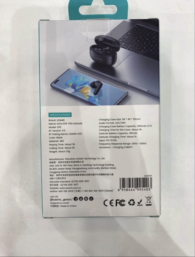 USAMS Echo E05 TWS Earbuds (Wireless) (Category: Earphones) located in Manila. Submitted by kamehamama (Listing ID 1422034155, Image 3). Description: Brand New Sealed USAMS Echo E05 Wireless Earbuds Price: 800 (from 1390) .