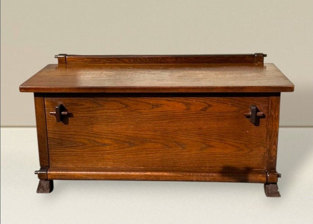 Vintage Wooden Storage Chest Box (Category: Storage Boxes & Baskets) located in Quezon City. Submitted by dannikkishoppe2 (Listing ID 1422008787, Image 1). Description: Vintage Wooden Storage Chest Box‼️₱9800‼️ Top lifts and the front folds down, super convenient. Great for shoes, linens, tools, random life clutter you don’t want lying around. Top part and frame are solid wood Sides are particleboard This one is quite heavy Used but still in good