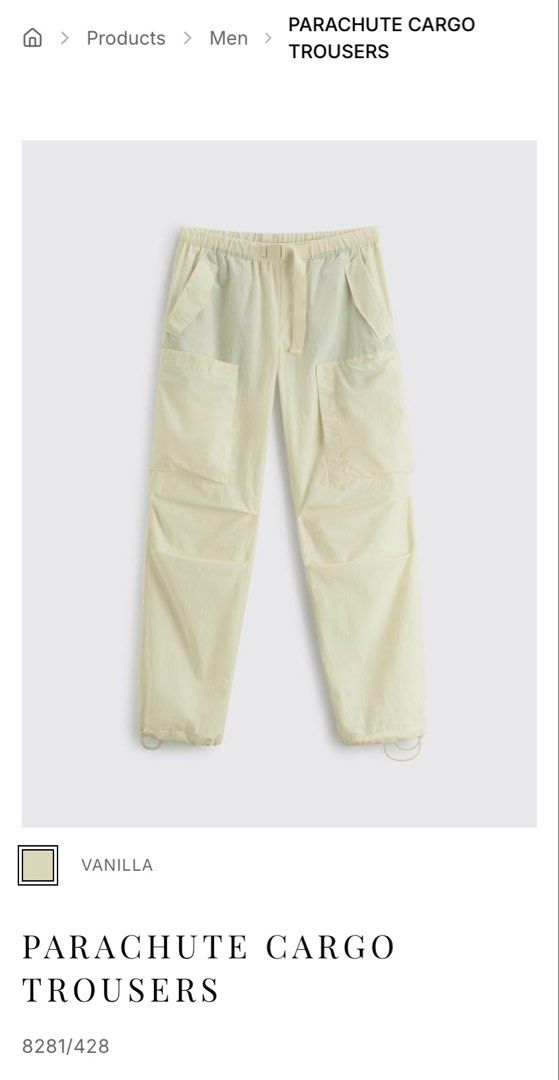 Zara Parachute Cargo Trousers 2023 (Category: Trousers) located in Cebu City. Submitted by sbstn096 (Listing ID 1422013803, Image 2). Description: Zara Parachute Cargo Trousers 2023 Brand new with tags Size: L Php 1,800 + shipping fee .