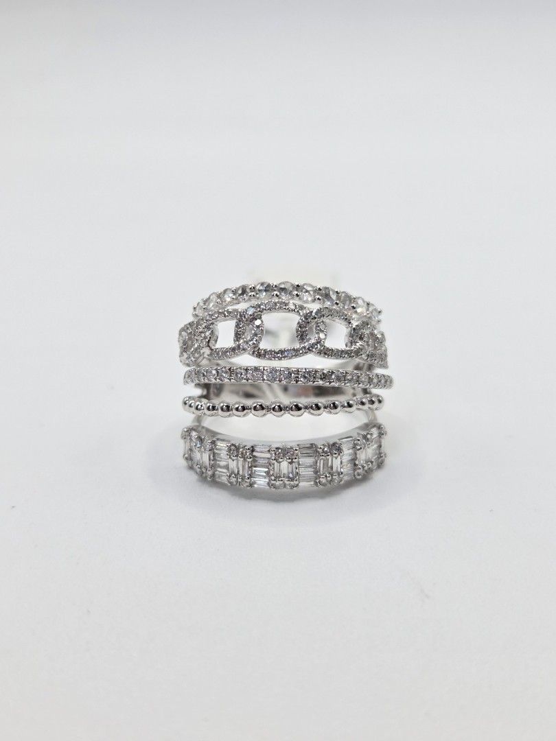14 K WHITE GOLD NATURAL DIAMOND POWER RING (Category: Rings) located in Iloilo. Submitted by primefinds (Listing ID 1422171243, Image 3). Description: ON SALE!!! FROM 110K TO 99K Stacked statement look with baguette + pavé shine • Metal: 14K White Gold • Diamonds: Natural • Total Carat Weight: 1.154ct • Weight: 7.09g • Size: 7.