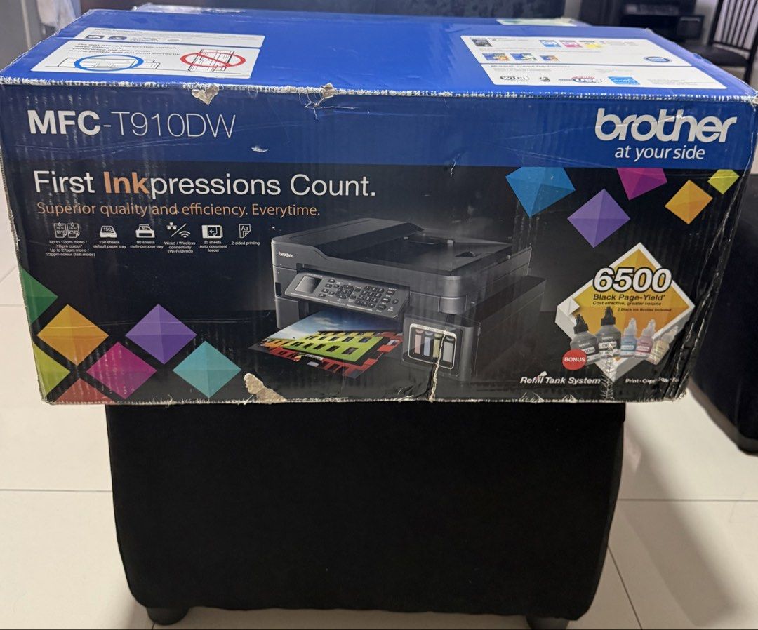 Brother MFC-T910DW Ink Tank Printer (Category: Printers, Scanners & Copiers) located in Angono. Submitted by calmturtle_82ab0d (Listing ID 1422157754, Image 2). Description: Up for grab is a brand new, open box Brother MFC-T910DW. Just opened and setup to check if its working just fine as it should be so all inks are full with 1 extra unopened black ink included. complete original package with box. This was bought new in Hong Kong so it has a Hon