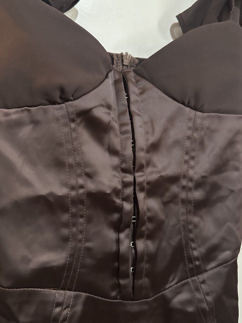 Brown Satin Corset Dress (Category: Dresses) located in Tuguegarao City. Submitted by heartdeclutters (Listing ID 1422122215, Image 3). Description: - Love, ARA Brown Satin Corset Dress - Luxurious satin fabric - Flattering corset design - Ruffle strap detail.