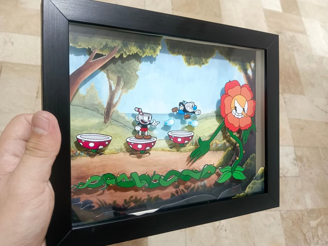 Cuphead Vs Cagney Carnation Video Game Shadow Box, Video Gaming, Video ...