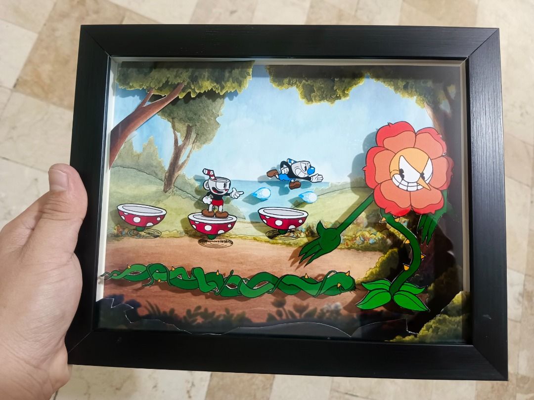 Cuphead Vs Cagney Carnation Video Game Shadow Box, Video Gaming, Video ...