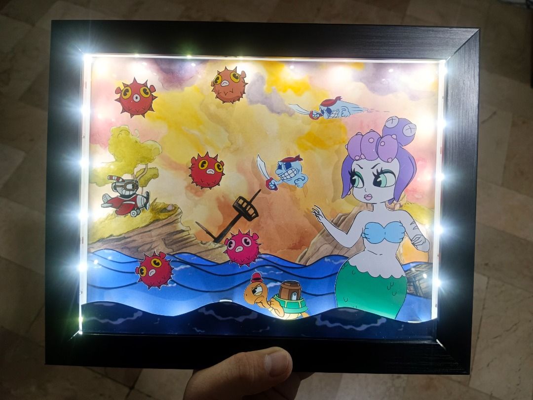 Cuphead vs Cala Maria Video Game Shadow Box, Video Gaming, Video Games ...