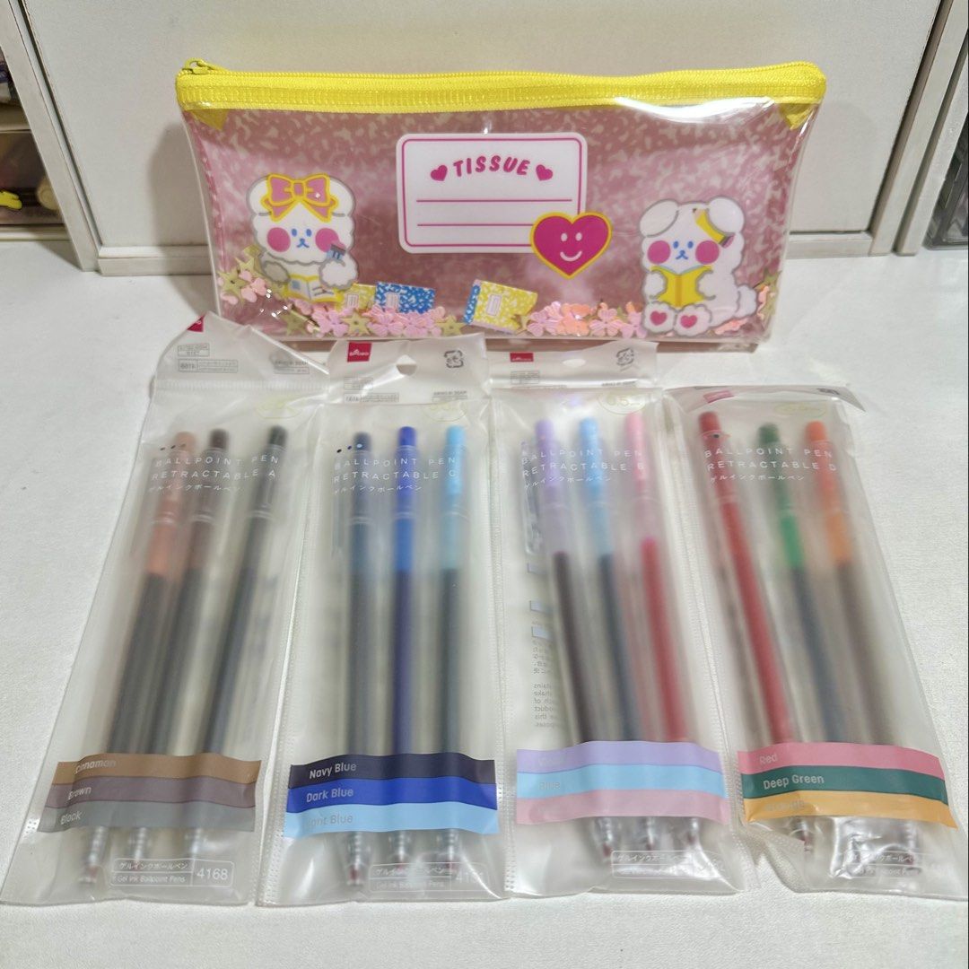 Daiso Pen Set with Pencil Case (Category: Stationery & School Supplies) located in Quezon City. Submitted by millestationery (Listing ID 1422206271, Image 2). Description: ALL ARE BRAND NEW! Inclusions: • Pencil Case from Daiso Korea - ₱150 • 3pcs gel pen set from Daiso Japan - ₱120 each x 4.