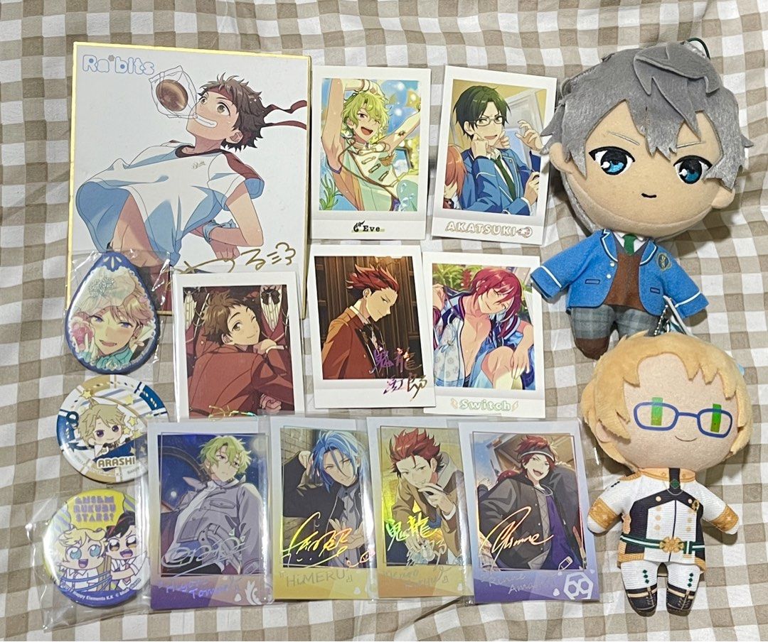 Ensemble stars merch set | enstars (Category: Plushies & Soft Toys) located in San Fernando. Submitted by nyantoro (Listing ID 1422233352, Image 1). Description: sold as set only 🎀 wysiwyg 🎀 18 pcs 🎀 x to sensi 🎀 sena plush with paper tag MOP/MOD 🎀 gcash 🎀 direct jnt only — 90 - 190 sf range depends on ur location and how big the item is 🎀 shipping date depends on my free time 🎀 no rush shipping pls.