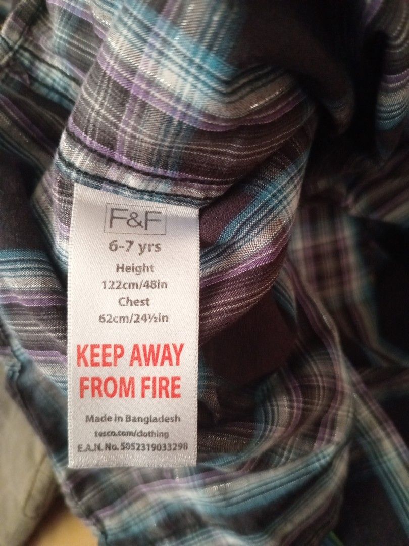F & F Plaid Long sleeves polo (Category: Babies & Kids Fashion) located in Talavera. Submitted by kmskcart (Listing ID 1422094527, Image 3). Description: F & F Plaid Long sleeves polo fits 6-7 years old Height: 122 cm Chest: 62 cm - Button-down front - Two chest pockets - Long sleeves - Black, white, and violet plaid pattern.
