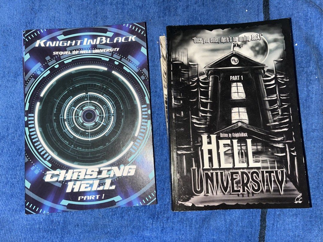 Hell University and Chasing Hell Book Series (Category: Storybooks) located in Manila. Submitted by k4tee (Listing ID 1422172597, Image 1). Description: - Hell University & Chasing Hell book series - By KnightInBlack - Includes: Hell University Part 1 & 2, Chasing Hell Part 1 & 2 - 4 books.