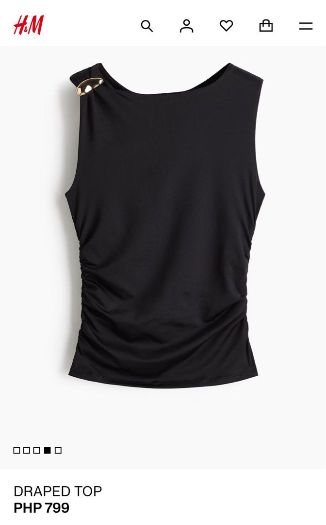 H&M Draped Top (Category: Sleeveless) located in Taguig. Submitted by cmdcn (Listing ID 1422178368, Image 1). Description: - H&M Black Draped Top - Recently bought - RFS: Impulsive buy 😫 - Original price: PHP 799.