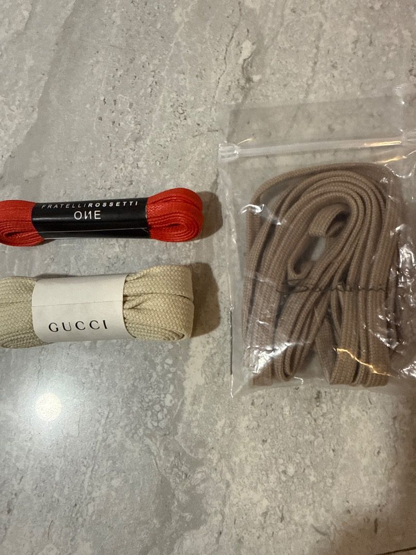Lace for sneakers/rubber shoes (Category: Shoe inserts & accessories) located in Cavite. Submitted by rcmontoya (Listing ID 1422174949, Image 1). Description: -3 original extra lace for sneakers/rubber shoes -Gucci beige in color -Santoni light brown in color -Fratelli Rosseti orange in color -all brand new.