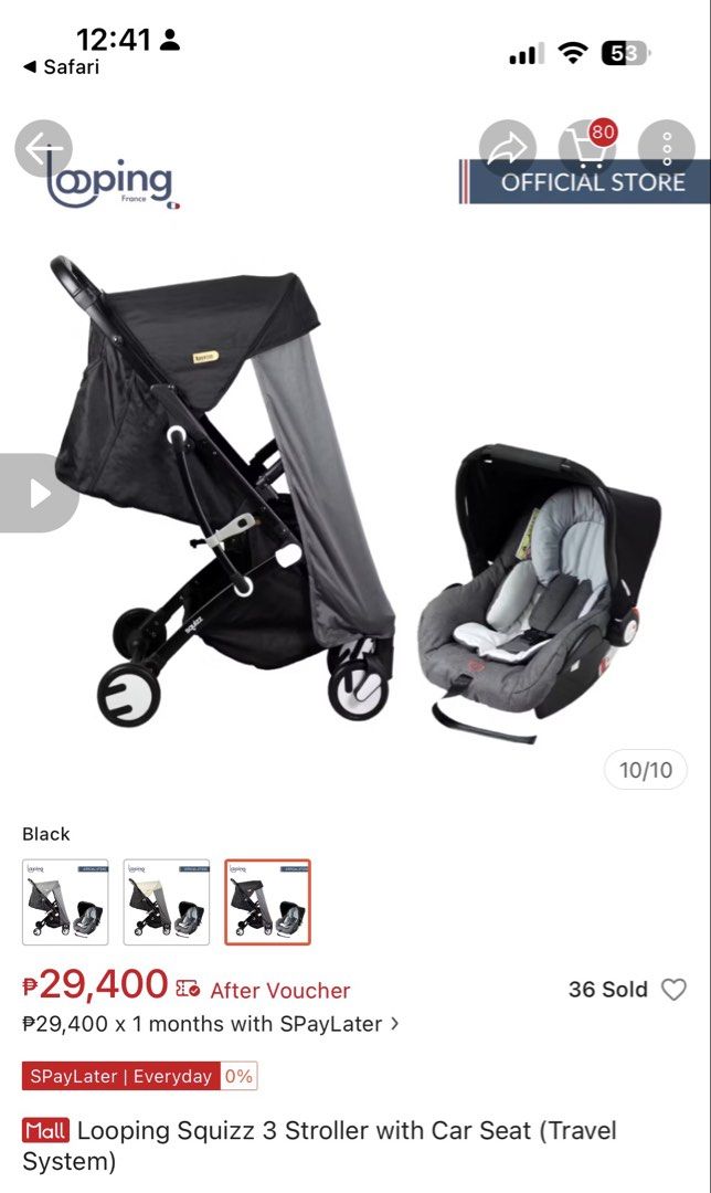 Looping Squizz 3 Stroller with Car Seat (Category: Strollers) located in Pasig City. Submitted by kutleyn (Listing ID 1422111886, Image 1). Description: - Looping Squizz 3 Stroller with Car Seat (Travel System) - Color: Black.