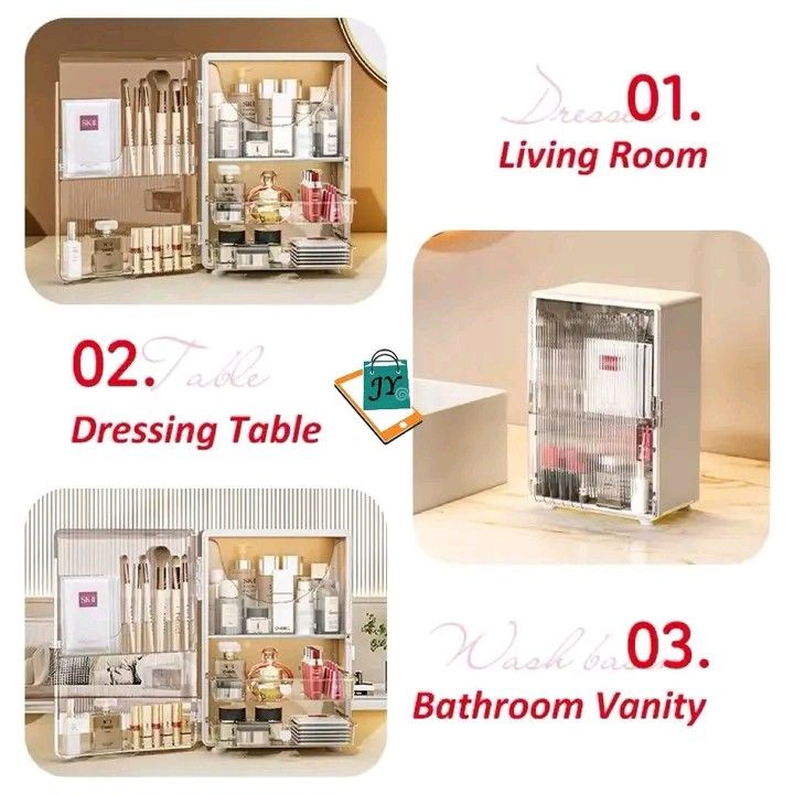 Makeup organizer (Category: Shelves, Cabinets & Racks) located in Manila. Submitted by ashleyeshk1320 (Listing ID 1422103790, Image 2). Description: - Makeup organizer - Stylish design - Multiple shelves and compartments - Wide-angle opening - Perfect for vanity, dressing table, or bathroom - Keeps makeup organized.
