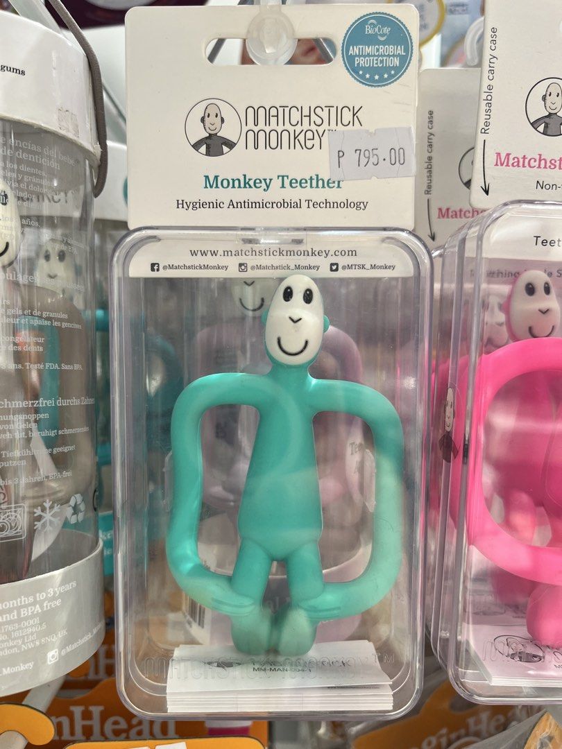 Matchstick Monkey Teether (Category: Infant Playtime) located in Quezon City. Submitted by saleinqc (Listing ID 1422220104, Image 3). Description: - Matchstick Monkey teether for teething babies. - Features antimicrobial technology. - Textured back for gum soothing. - Easy for little hands to grip. - Made of soft, flexible silicone. -last photo for reference of original price.
