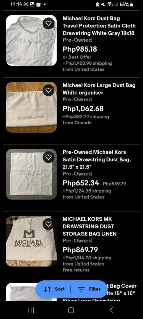 Michael Kors Dust Bag (Category: Luxury Bags & Wallets) located in Irosin. Submitted by whanchore55263 (Listing ID 1422099943, Image 3). Description: - Authentic Michael Kors dust bag - White satin drawstring bag - Features the MK logo - Ideal for bag protection - Ready to use - Also available: Gucci and Saint Laurent dust bags.