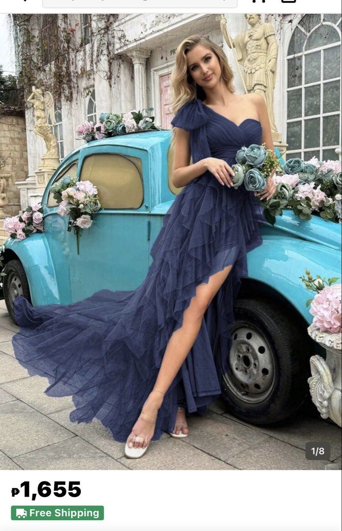 Navy Blue One-Shoulder Ruffled Gown (Category: Evening dresses & gowns) located in Las Pinas. Submitted by bubblesmarble (Listing ID 1422210829, Image 1). Description: Used once, bought brandnew.