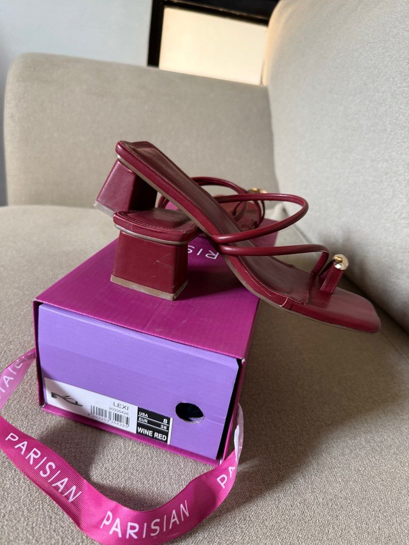 Parisian Lexi Wine Red Sandals (Category: Flats & Sandals) located in San Carlos. Submitted by recherish (Listing ID 1422133325, Image 3). Description: - Parisian Lexi sandals in wine red - Size 8 - Includes original box used only once.