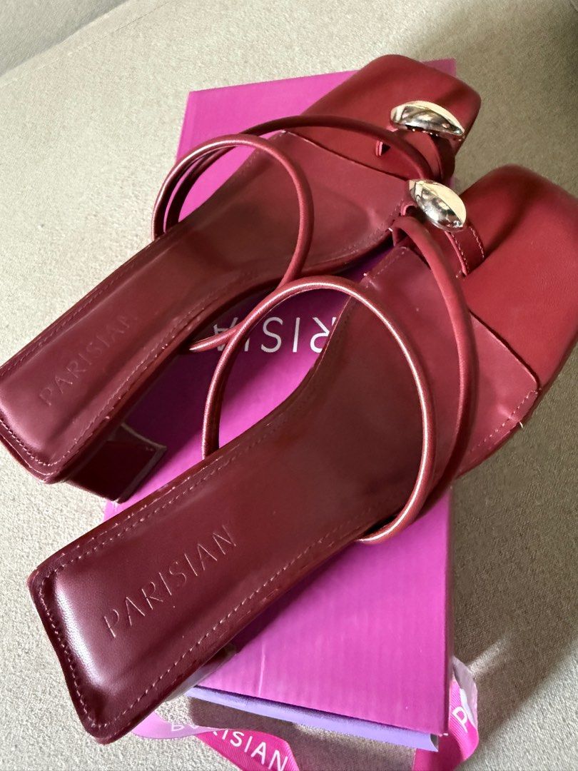 Parisian Lexi Wine Red Sandals (Category: Flats & Sandals) located in San Carlos. Submitted by recherish (Listing ID 1422133325, Image 2). Description: - Parisian Lexi sandals in wine red - Size 8 - Includes original box used only once.