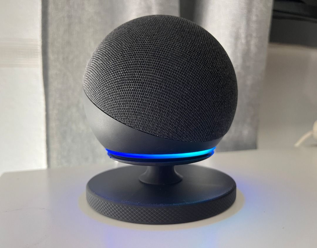 Premium Desktop Stand for Amazon Echo Dot / Apple Homepod Mini | Sleek Base (Category: Other Accessories) located in Mandaluyong City. Submitted by heyitslaaaance (Listing ID 1422115895, Image 2). Description: Selling this premium minimalist stand for the Amazon Echo Dot and Apple Homepod Mini. This desktop accessory lifts your smart speaker to provide a cleaner look and better visibility of the LED light ring during use. The stand is built with 