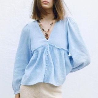 Top Chemisier Zara Light Blue Mint - Taille XS - Occasion Très Bon état