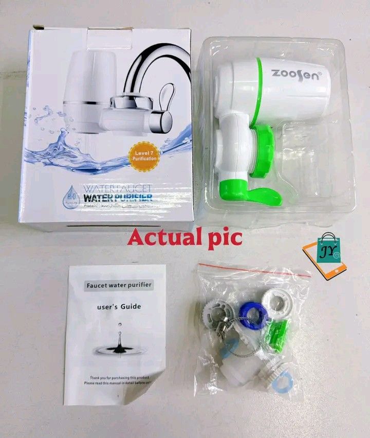 Zoojen Water Faucet Purifier (Category: Water Purifiers & Dispensers) located in Manila. Submitted by ashleyeshk1320 (Listing ID 1422104592, Image 2). Description: - Zoojen Water Faucet Purifier - Level 7 Purification - Includes: Purifier, Adapters, User Guide - Easy Installation - Color: White and Green.