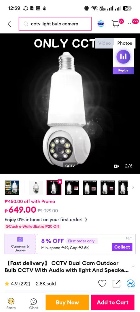 CCTV Dual Cam Outdoor Bulb Camera with Light (Category: Security Systems & CCTV Cameras) located in Manila. Submitted by aringother24058 (Listing ID 1422269211, Image 1). Description: - Outdoor dual-cam CCTV camera - Features a light and speaker - White body with a light bulb design - Rotating head for flexible viewing - Designed for outdoor use - Fast delivery!.
