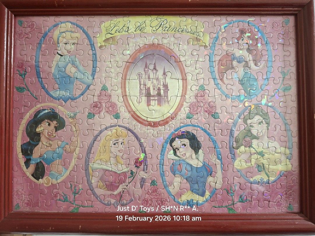 Disney Princess Jigsaw Puzzle Picture Frame (Category: Frames & Pictures) located in Quezon City. Submitted by just_d_toys_quezon_city (Listing ID 1422251171, Image 1). Description: Disney Princess Jigsaw Puzzle Picture Frame Php600.00 Portrays Cinderella, Jasmine, Aurora, Snow White, Belle & Ariel Location: Cubao, QC (I don't do meetups) MOP: Gcash (Payment First Basis) MOD: J&T Express or Lalamove (shipping/ delivery fee to be shouldered by the