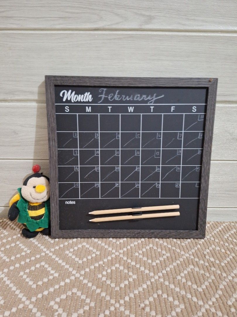 Chalkboard Calendar (Category: Stationery & School Supplies) located in Naga. Submitted by bellebargainbox (Listing ID 1422299968, Image 1). Description: used for 2 weeks only comes with 2 chalk pencils board is magnetic bought at national bookstore.