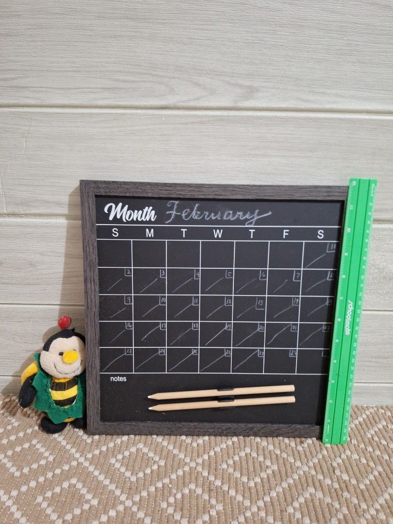 Chalkboard Calendar (Category: Stationery & School Supplies) located in Naga. Submitted by bellebargainbox (Listing ID 1422299968, Image 3). Description: used for 2 weeks only comes with 2 chalk pencils board is magnetic bought at national bookstore.