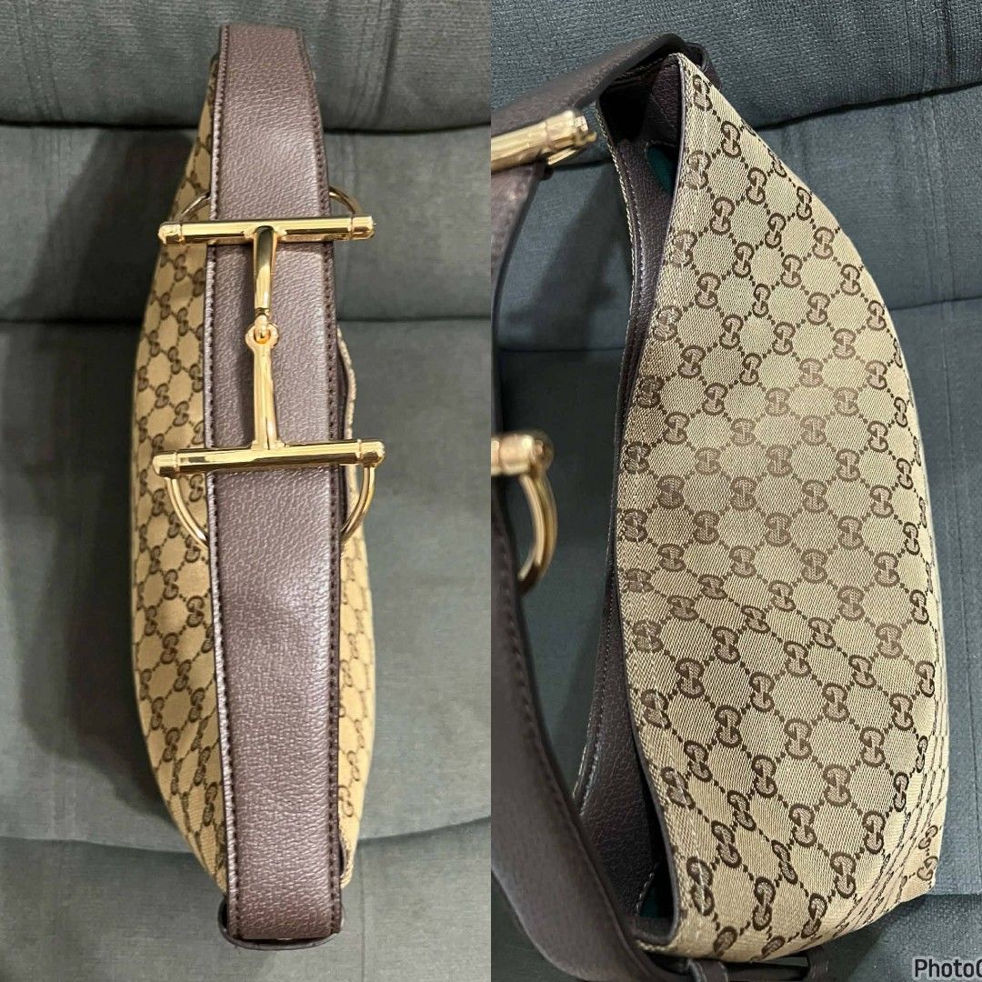 Gucci Canvas Hobo Bag (Category: Luxury Bags & Wallets) located in Quezon City. Submitted by luxxechic (Listing ID 1422281825, Image 3). Description: with serial code gucci under zip with black etiketa with dust bag good as new size:L-15in/H-11in no issue Japan preloved actual photo poated mop: gcash.