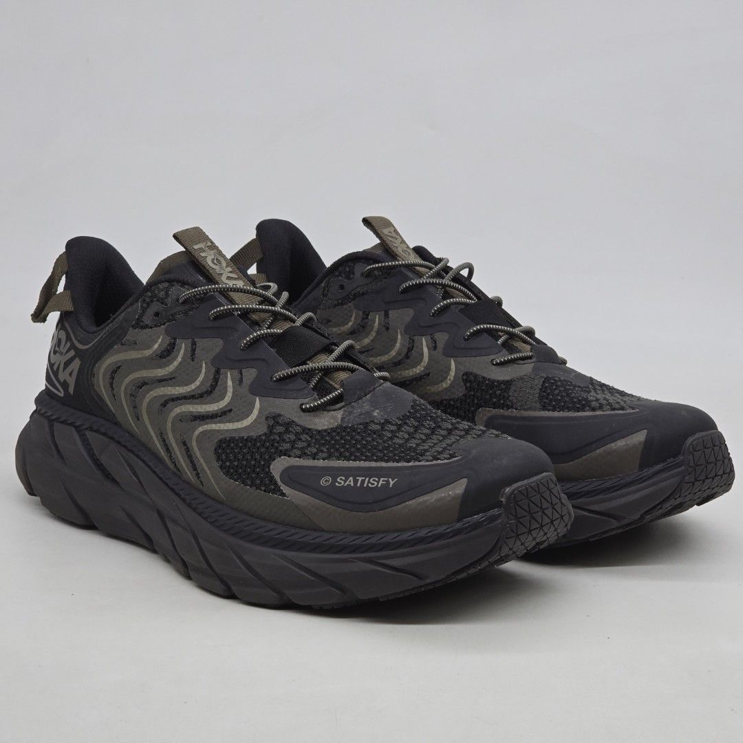 Hoka x Satisfy - Clifton LS (Category: Sneakers) located in Malabon City. Submitted by buynflex (Listing ID 1422374240, Image 1). Description: Hoka x Satisfy - Clifton LS Color: Forge Iron Size 8.5US Mens Gently Used Good Condition Normal Sign of Use * Replaced Laces.