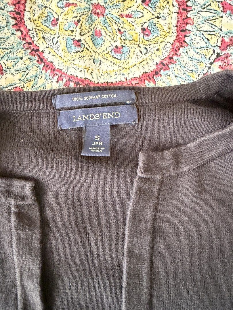 Lands' End Supima Cotton Cardigan (Category: Coats, Jackets and Outerwear) located in Manila. Submitted by wornonceuponatime (Listing ID 1422264805, Image 2). Description: - Lands' End cardigan - Color: Dark brown - Size: S - Material: 100% Supima cotton - Features: Round neck, long sleeves - Bought in Japan.